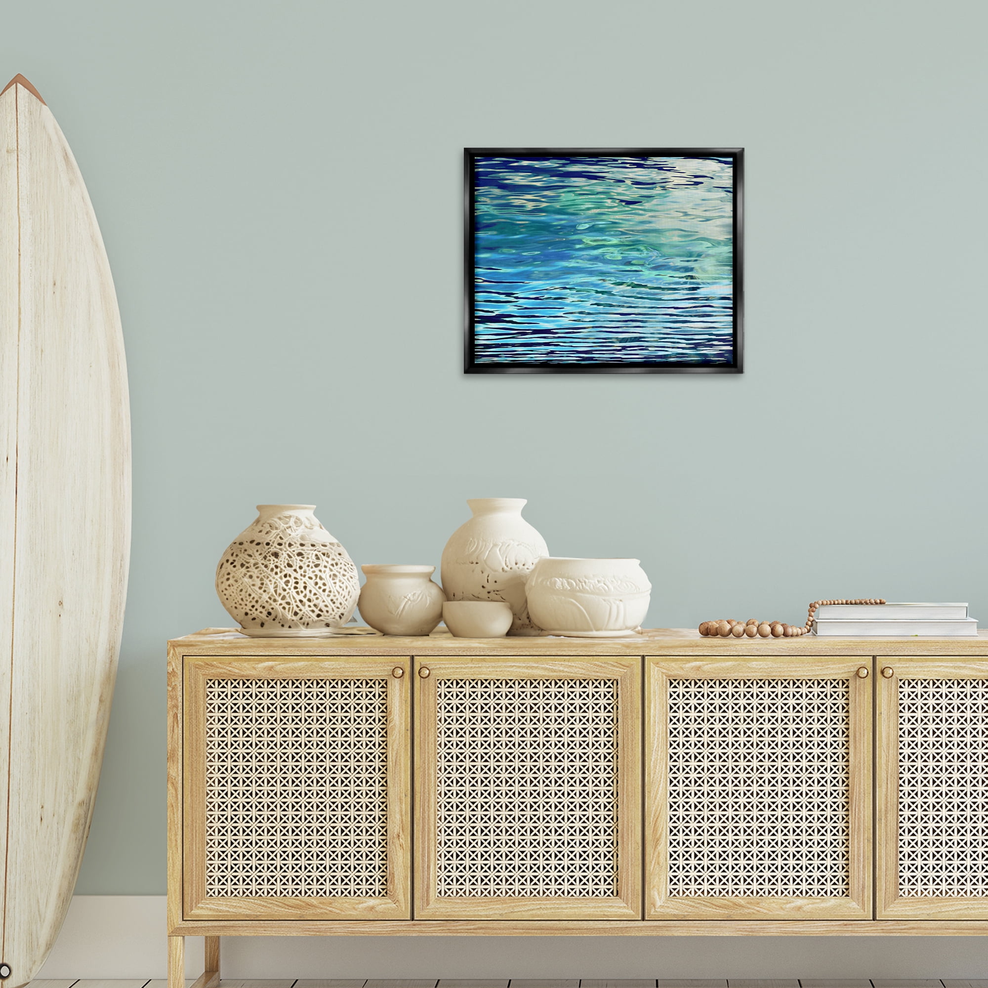 Stupell Industries Sunlit Sea Ripples Landscape & Nature Painting Black Floater Framed Canvas Art Print Wall Art, 21 x 17