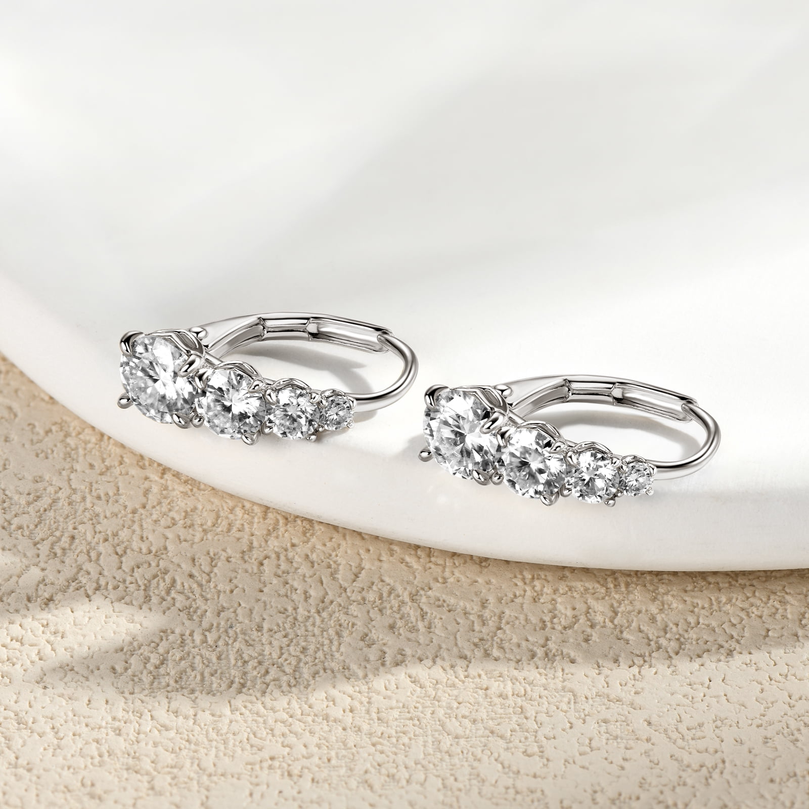 AINUOSHI 4 Stone Moissanite Hoop Earrings, 925 Sterling Silver Lever-Back Earrings for Women