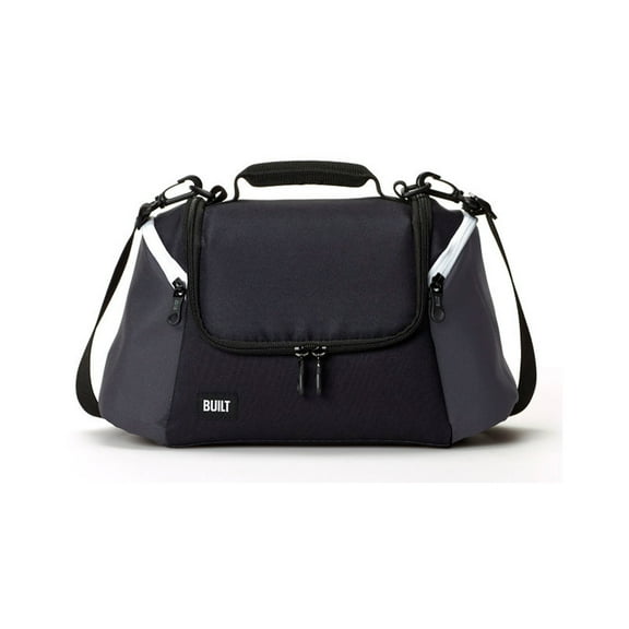 BUILT All Day Insulated Polyester Lunch Bag in Black with Gray Accents, Insulated Lunch Bag for Work or School, Reusable, Durable, and Easy to Clean