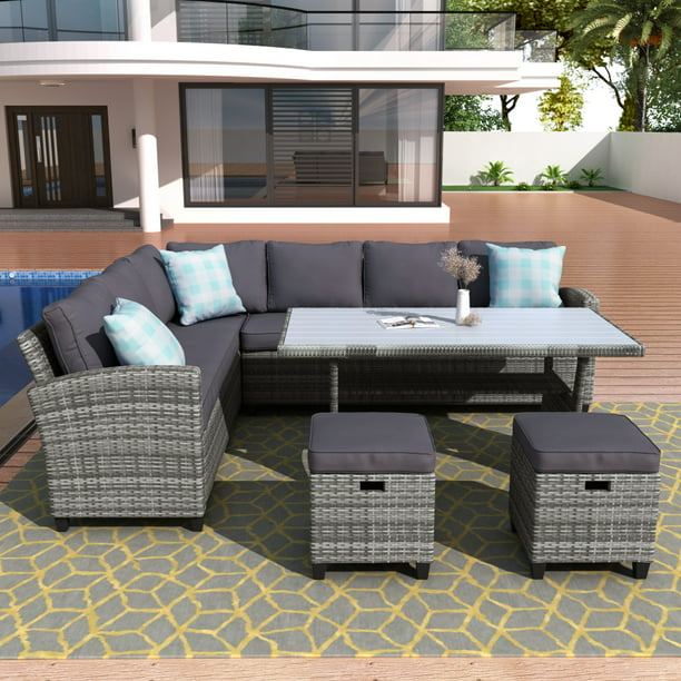 Patio Furniture Set 5 Piece Outdoor, All Weather Wicker Sofa Sectional Patio Dining Set