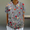 thumbnail image 2 of Tops de Manga Corta para las Mujeres Suelto Ajuste Casual Cortado Manga Corta Blusa de Impresión, Camisa Suelta de Cuello Redondo de Poliéster, Lavado a Mano Primavera Verano, 2 of 7
