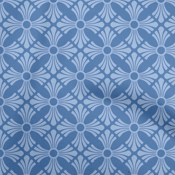 oneOone Silk Tabby Medium Blue Fabric Asian Block Floral Quilting Supplies Print Sewing Fabric By The Yard 42 Inch Wide