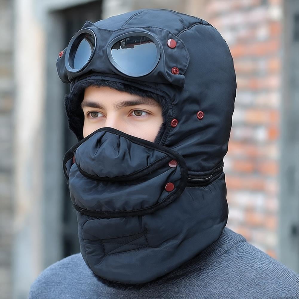 3-in-1 Winter Trapper Hat with Anti-Fog Goggles and Face Mask, Windproof Thermal Ski Mask for Snowboarding and Extreme Cold, Red