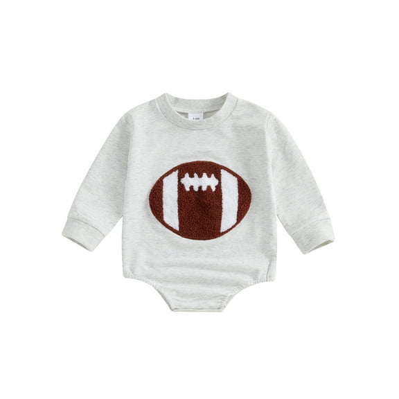 Elippeo Baby Boy Romper Football Embroidered Long Sleeve Round Neck Adorable Fall Jumpsuits