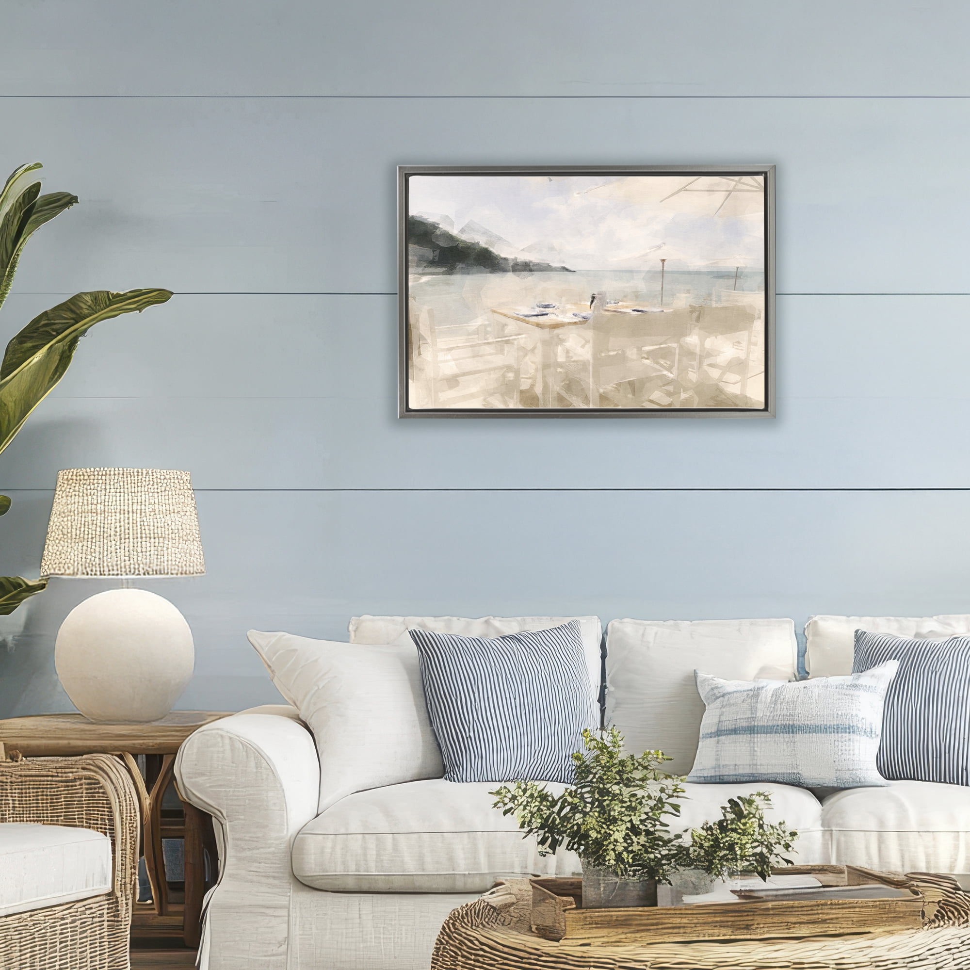 Stupell Industries Table By The Sea Gray Framed Floater Canvas Wall Art, design by Noah Bay