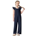 thumbnail image 1 of biudgviw Girls' Sleeveless Jumpsuits Fashion Cap Ruffle Sleeve Crew Neck Wide Leg Rompers with Pockets Spring Summer Outfits, 1 of 6