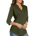 thumbnail image 3 of Women's Casual Blouse Solid Color Dovetail V Neck Autumn And Winter Fasion Women Shirt, 3 of 4