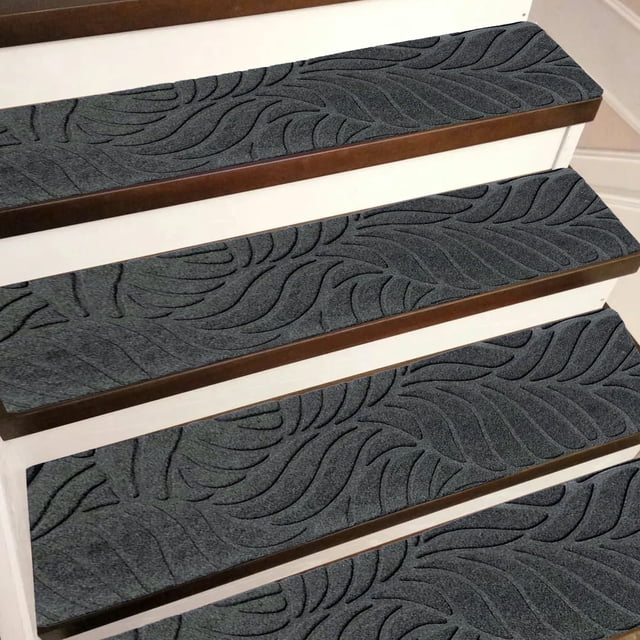 COM1950s Self-Adhesive Stair Tread, Non-Slip Leaf Design Mat, Cut-to-Fit Washable Step Pad with Plush Texture