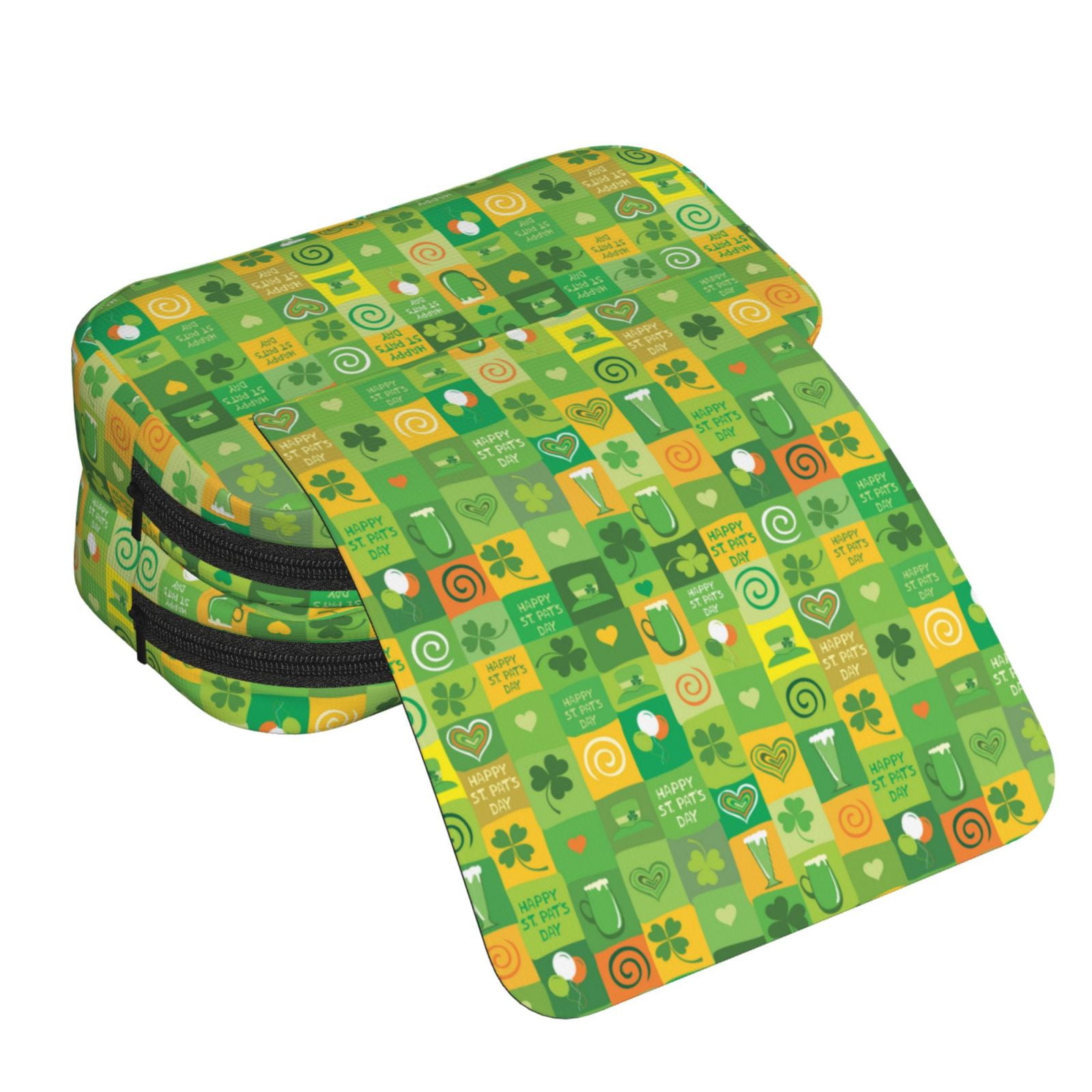 Rateoe St. Patrick's day Pattern Double Clamshell Pen Case, Storage Organizer with Two Zipper Compartments– Holds Up to 50 Pencils & Pens