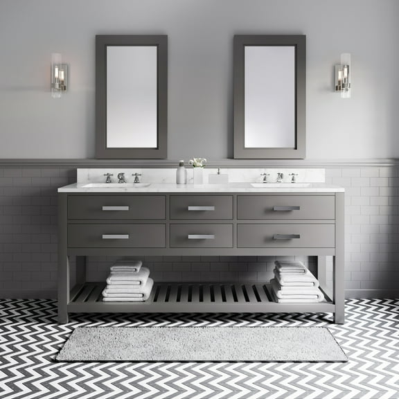 Water Creation Madalyn 72" Wood Double Bathroom Vanity in Gray & White