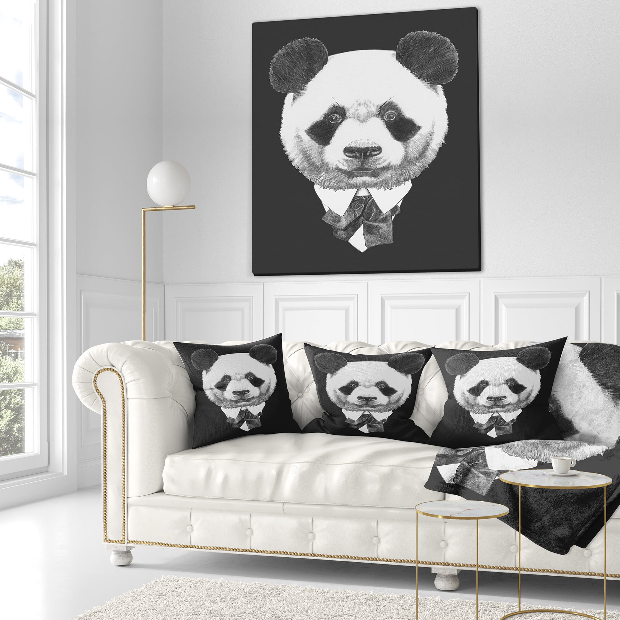 Designart Funny Panda in Suit and Tie - Animal Throw Pillow - 18x18