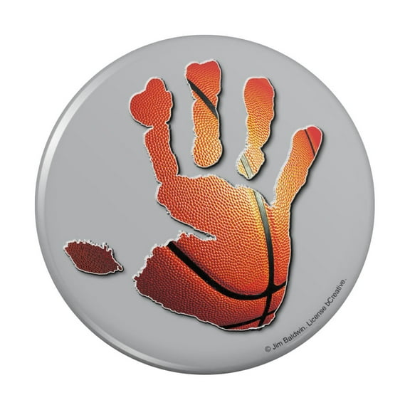 Hand Print Basketball Get a Grip Pinback Button Pin