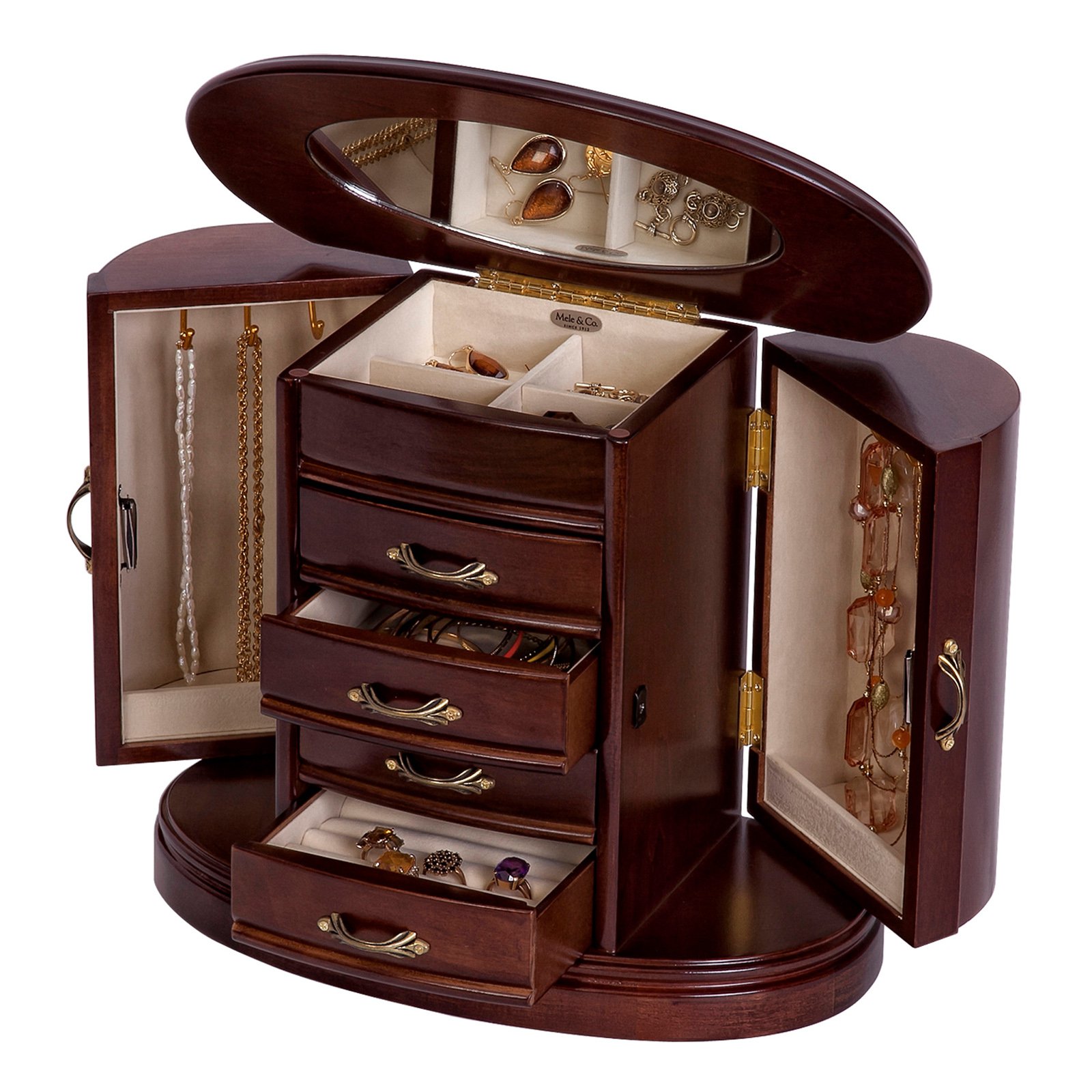 Mele  Co 00337S13 Heloise Wooden Jewelry Box in Walnut Finish