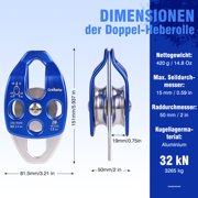 Greteefor Twin Sheave Block and Tackle7700 lbs(35KN), 150Ft x 1/2'' Twin Sheave Block with Braid Rope, 4:1 Lifting Power Sheave Pulley Hoist System for Garage, Attic Heavy Lifting