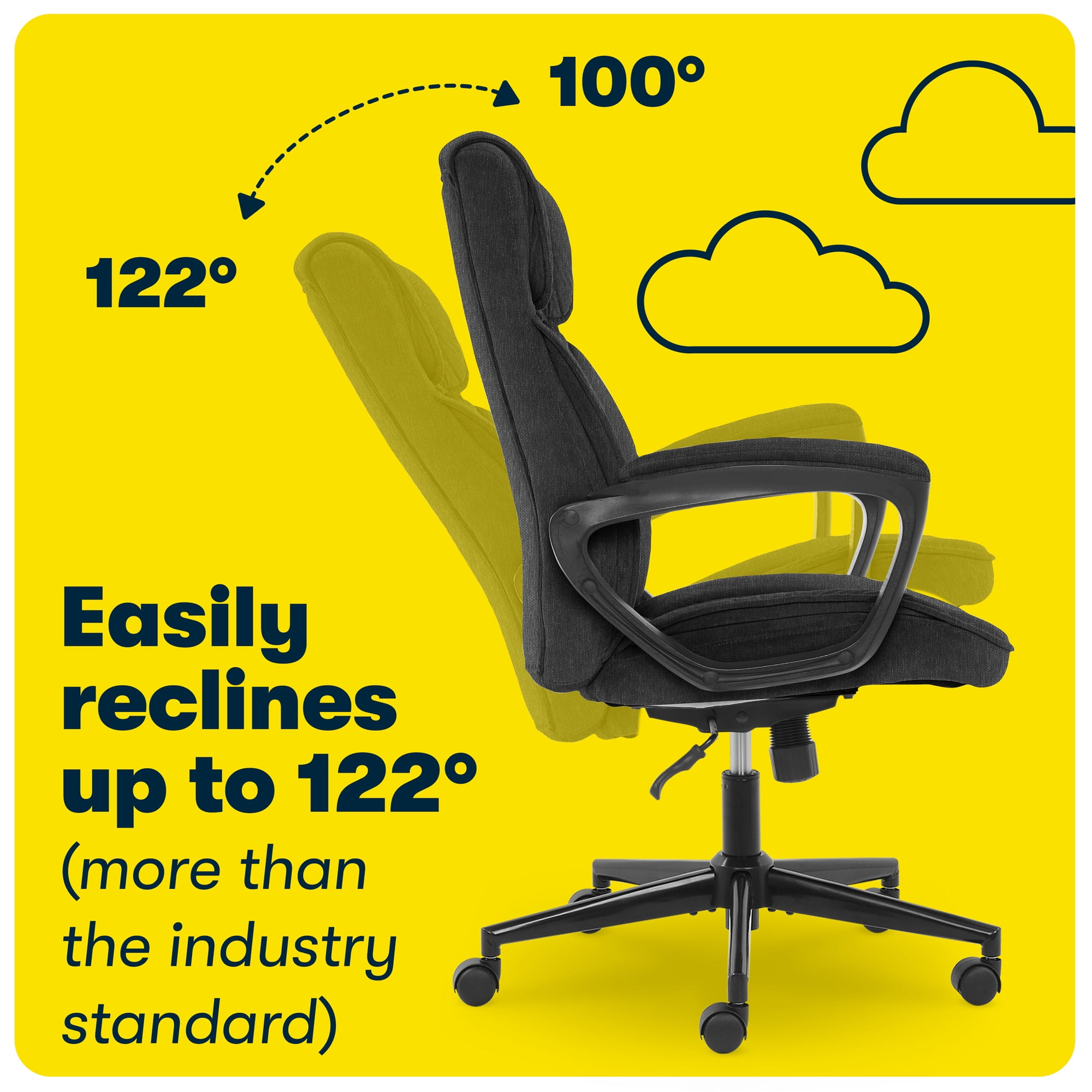Serta Hannah Executive Home Office Desk Chair, Ergonomic Mid-Back with Lumbar Support, Firm Seat Cushion, Layered Body Pillows, Padded Armrests, Swivel Base, Easy Assembly, Microfiber, Charcoal Gray