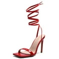 thumbnail image 2 of Zhabtuc Women Lace up Heels Sandals Sexy Strappy Stiletto Square Toe Open Toe Heels Sandals Party Prom Shoes Red Size 8.5, 2 of 6
