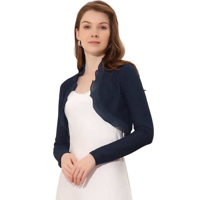 INSPIRE CHIC Boléro Court Élégant à Col à Volants pour Femmes Bleu Foncé S