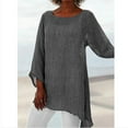 thumbnail image 4 of WTXUE T-Shirts Long Sleeve, Wide Neck Shirts for Women Plus Size Linen Baggy Blouse Shirt Ladies Summer Tunic Tops Cotton Solid, Linen Shirts Casual Tops for Women Gray 5XL, 4 of 9