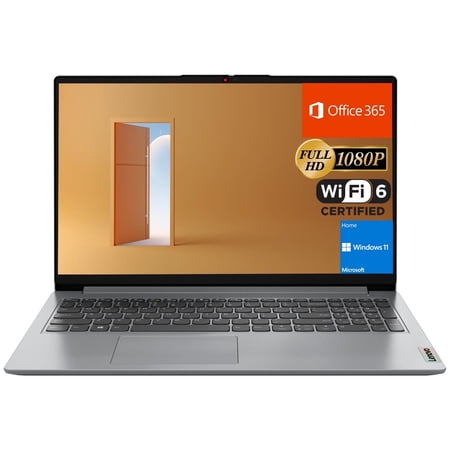 Lenovo IdeaPad 1 Student Laptop, 15.6" FHD Display, Intel Dual Core Processor, 20GB RAM, 128GB SSD + 1TB eMMC, 1 Yr Office 365, Wi-Fi 6, Windows 11 Home, Grey