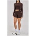 thumbnail image 2 of PISONIC Womens Workout Sets Color Block Long Sleeve Jacket with Tank Top and High Waisted Shorts Gym Athletic Sets, 2 of 7