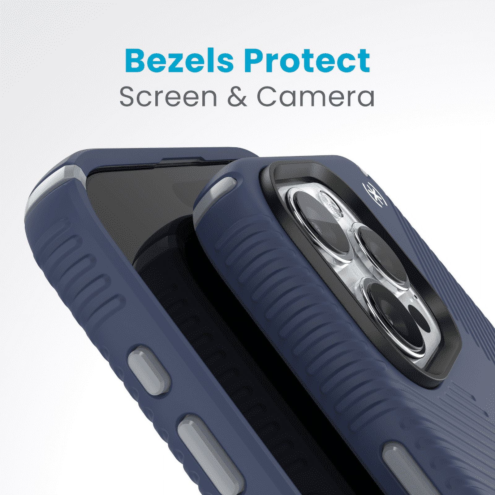 Speck iPhone 15 Pro Max Case-Presidio2 Grip-ClickLock-MagSafe-6.7 Inch Phone Case-Coastal Blue/Dust Grey/White
