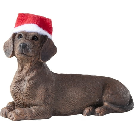 Sandicast Lying Red Dachshund with Santa's Hat Christmas Dog Ornament