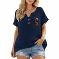 thumbnail image 4 of Women Linen Shirt Summer Linen Tops Loose Fit Tee Shirt Women Cotton Boho Tops Gauze Shirts For Women Boho Peasant Gauze Blouses Linen Clothing For Women Summer Blouses For Women Navy S, 4 of 9