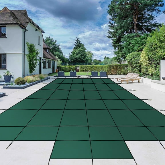 M optimized 18'x34' Pool Safety Cover Fits 16'x32' Pool with Center Steps, Rectangle Swimming Pool Winter Safety Cover