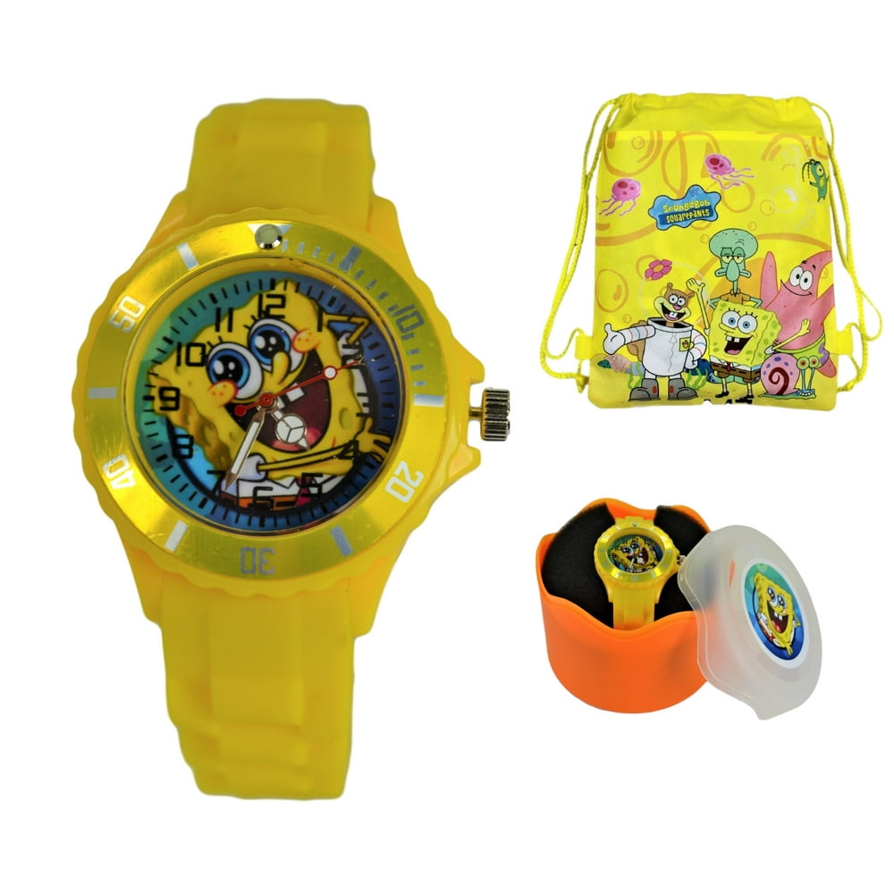 Nickelodeon SpongeBob SquarePants Unisex Silicone Quartz Wrist Watch Gift Set For Children