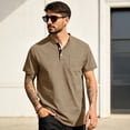 thumbnail image 2 of Men's Henley Shirt Short Sleeve Cotton Casual T-Shirt With Chest Pocket Contrast Button Placket Regular Fit Summer Tops for Daily Wear,S, 2 of 5