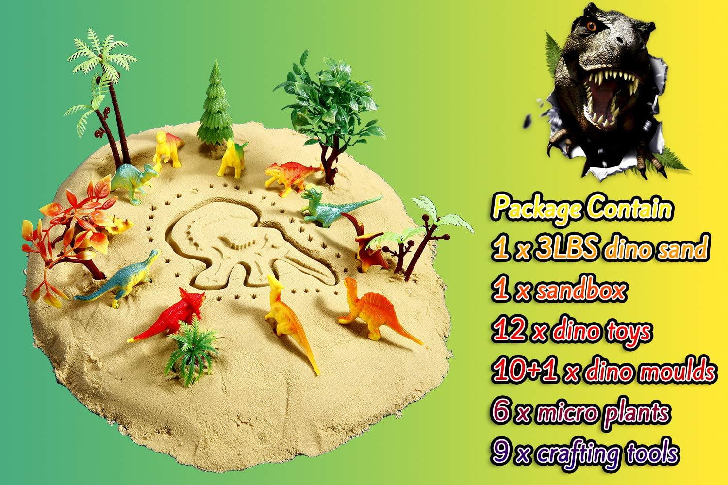2 lbs Sand and Sand Tray Ccfoud Sand Kit Dinosaur Sandbox Sand Sand Box Kit Includes 20 Shaping Molds,12 Dino Figures 