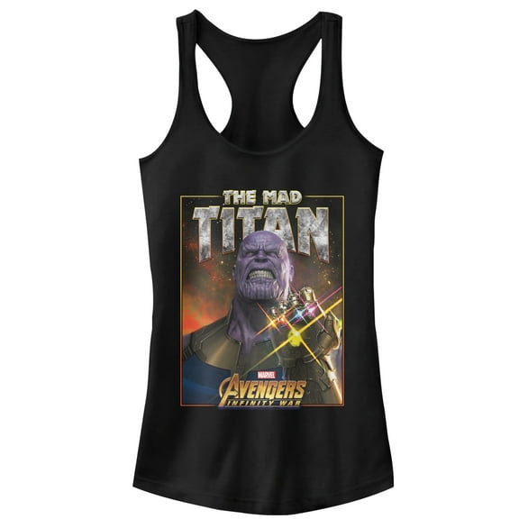 Junior's Marvel Avengers: Avengers: Infinity War Mad Titan Thanos Racerback Tank Top Black Medium
