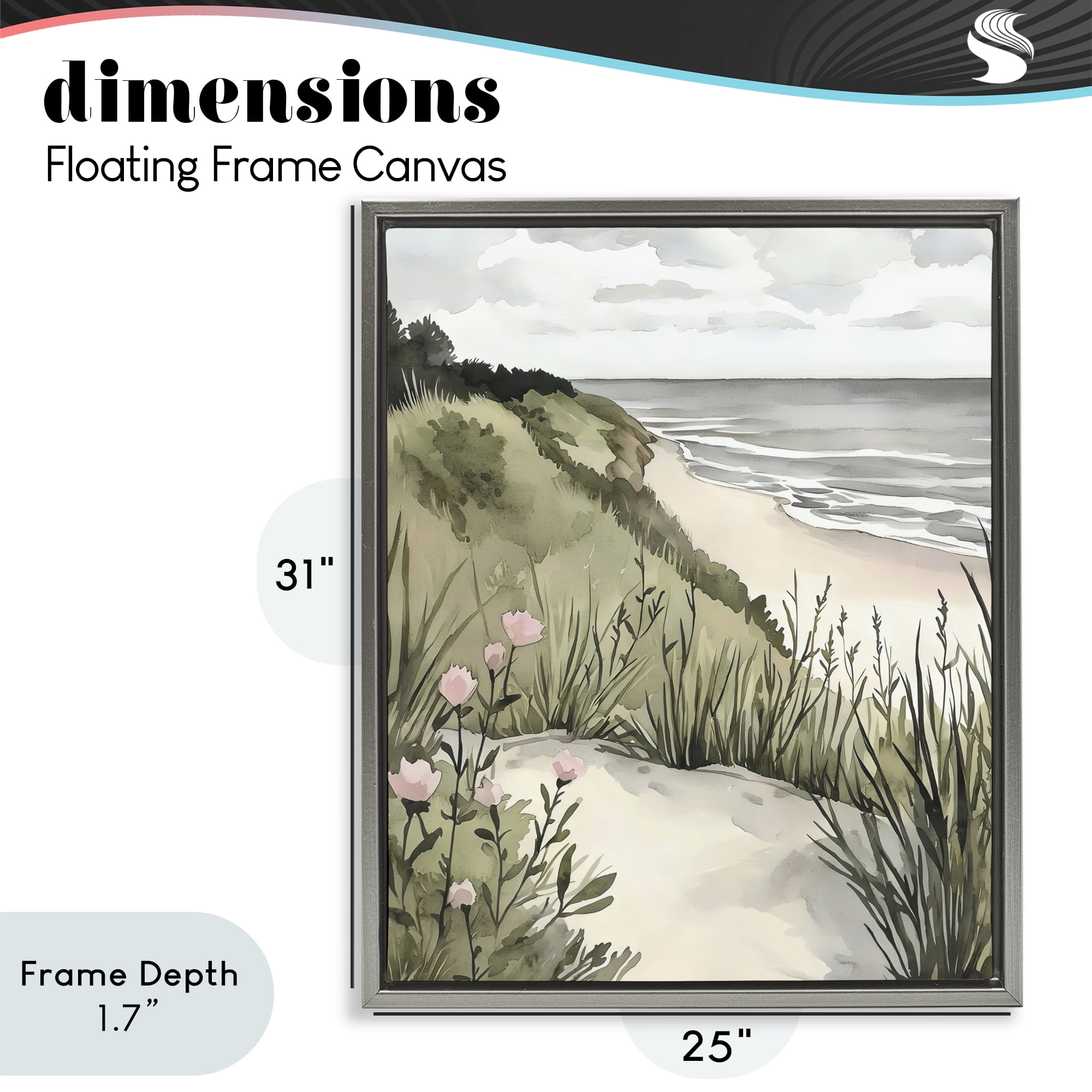 Stupell Industries Coastal Calm on Sandy Dunes Gray Framed Floater Canvas Wall Art, design by Riley B
