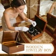 thumbnail image 2 of Wooden Storage Box with Lock and Key, Solid Wood Jewelry Box and Organizer for Valuables, Keepsake Chest for Home, Office, and Gift Giving,Brown, 2 of 4