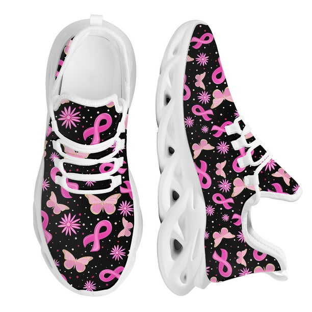 Zapatillas deportivas transpirables de malla para mujer, con lazo rosa y concientización sobre el cáncer de mama, ligeras e informales, para mujer, regalos