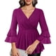 thumbnail image 1 of Ounisa Womens Ruffle 3/4 Sleeve V Neck Double Layers Mesh Blouses Loose Fit Flowy Tunic Tops, 1 of 6