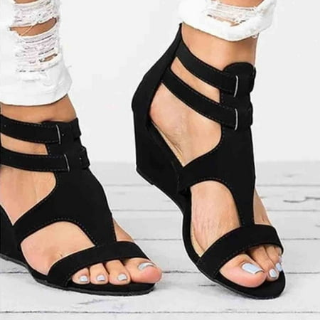 

Cathalem Platform Wedge Sandals for Women Size 5 Buckle Comfortable Color Strap Beach Open Shoes Toe Breathable Sandals Summer Sandal Black 8