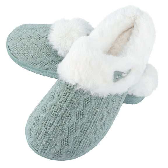 SILENRADAWN 1 Pair Green Knit Slippers Women Non Skid Warm For Home Use In Autumn Winter 9Us 6.5Uk 40.5Eu 10.2In