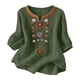 thumbnail image 2 of Neewe Women's Embroidered Tops 3/4 Sleeve Traditional Boho Shirts for Women V Neck Peasant Tunic Blouses, 2 of 8