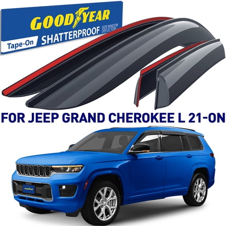 Goodyear Shatterproof Window Deflectors for Jeep Grand Cherokee L 2021-2025, Tape-on Rain Guards, Window Visors, Vent Deflector Visor, Car Accessories, 4 pcs. - GY008886