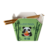 Chinese Takeout Box Style Porcelain Bowl with Chopsticks Lucky Panda Design 18 fl oz Square Shape