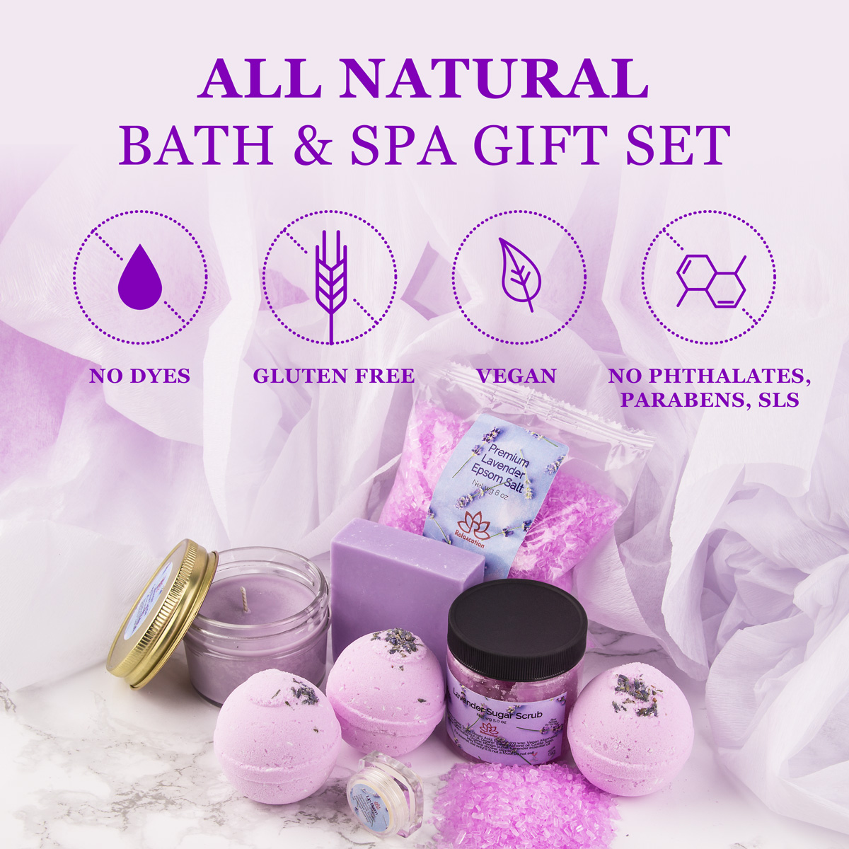 Lavender Spa Gift Set for Women Organic Home Spa Bath Basket Handmade in USA Natural and Safe by Relaxcation - image 5 of 8