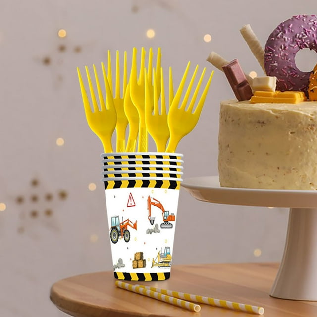 Chmadoxn Excavator Birthday Party Theme Tableware Set Disposable Decorative Tableware Paper Set disposable tableware