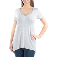 ULTRA FLIRT Womens Gray Striped Short Sleeve Grecian Neckline Trapeze Top  Size: M
