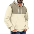 thumbnail image 2 of Momasggi Mens Color Block Hoodies with Pockets Fall Winter Long Sleeve Fleece Pullover Tops Casual Drawstring Hooded Sweatshirts with Pockets Beige L, 2 of 5