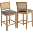 thumbnail image 5 of French Country Bar Stools Set of 2, Grey Rattan Counter Height Stools, Linen Upholstered, Farmhouse Wooden Barstools with Cane Back, Kitchen Island Chairs, Sillas para Barra de Cocina (Gray, 2 Pcs), 5 of 8