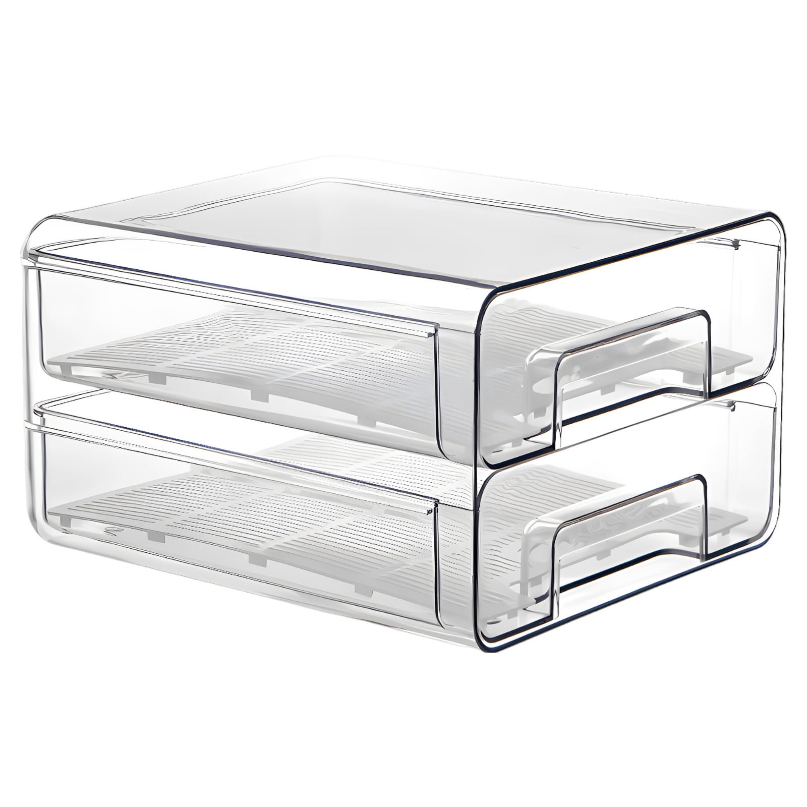 Double Layer Refrigerator Organizer,Stackable Clear Bin with Drain Tray & Dividers,9.7x8.4x5.6 Inch, for Fruits, Vegetables,Eggs,Refrigerator Storage