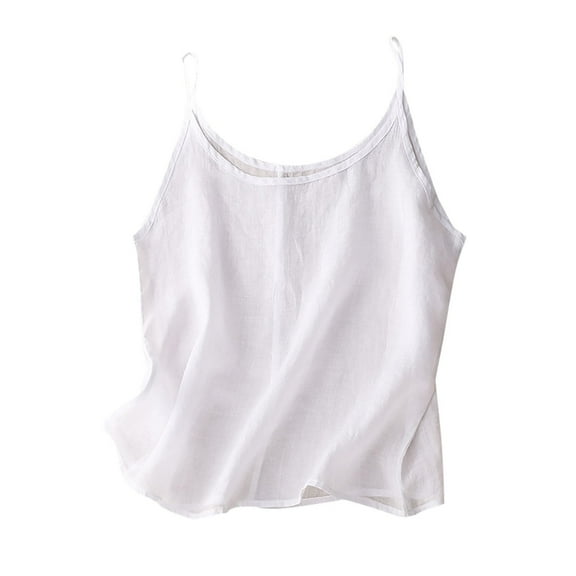 CIENVNSTG Womens Loose Fit Cotton Linen Sleeveless Camisole Solid Color Spaghetti Strap Lightweight Tank Tops for Summer Daily Casual Time White 2XL