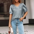 thumbnail image 6 of Laqbezok Women V-Neck Sequin Sparkly Velvet Short Puff Sleeve Party Top Fashion Sparkle Outfit, 6 of 6