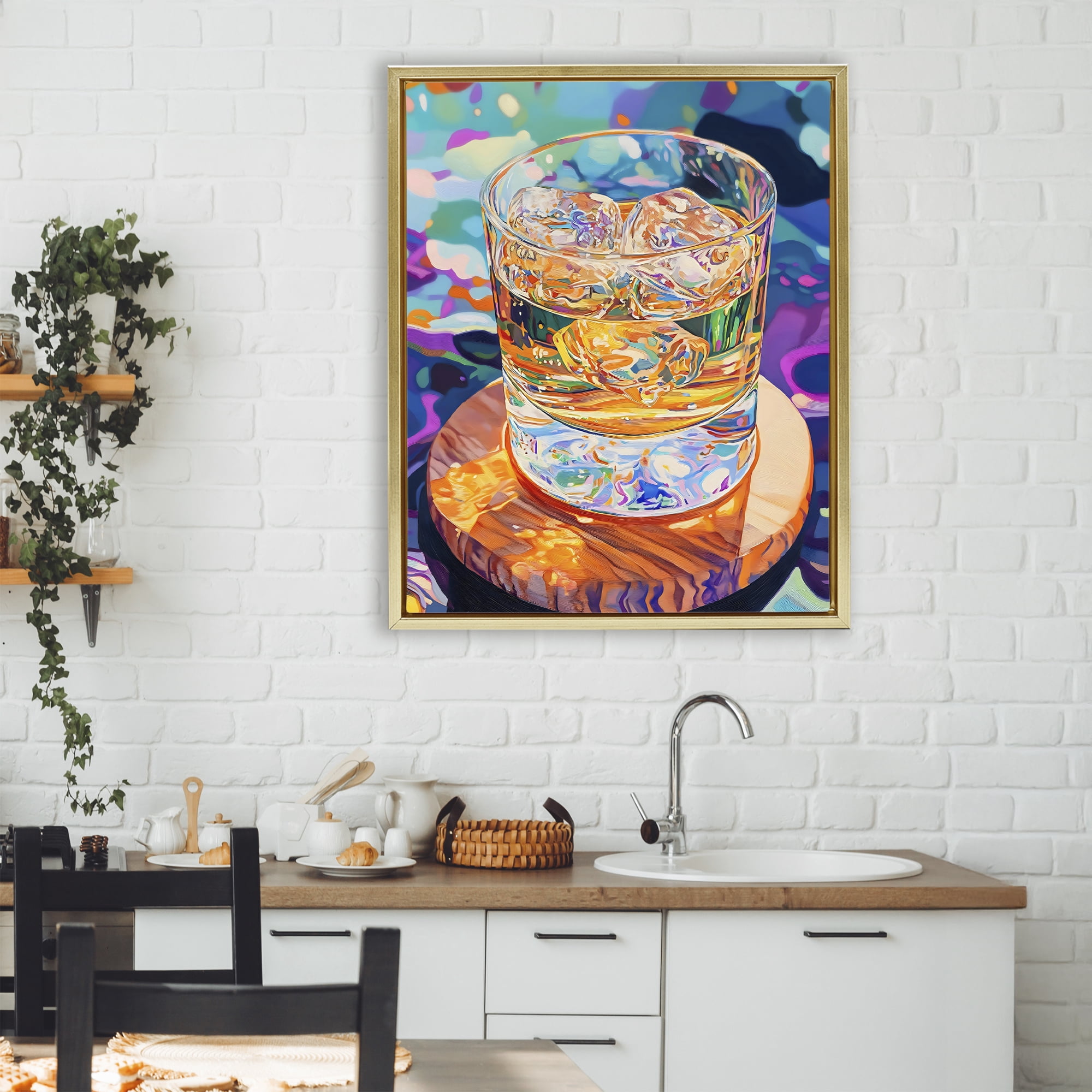 Stupell Industries Ice Cold Glass Reflections Gold Framed Floater Canvas Wall Art, design by Creative Studio